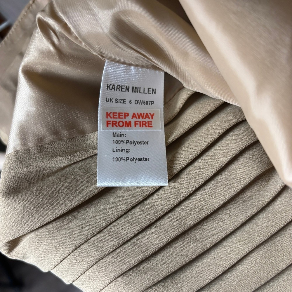 NWT Karen Millen Beige Military Pleated Arched Hem Cap Sleeve Dress Womens US 2 - Picture 9 of 9